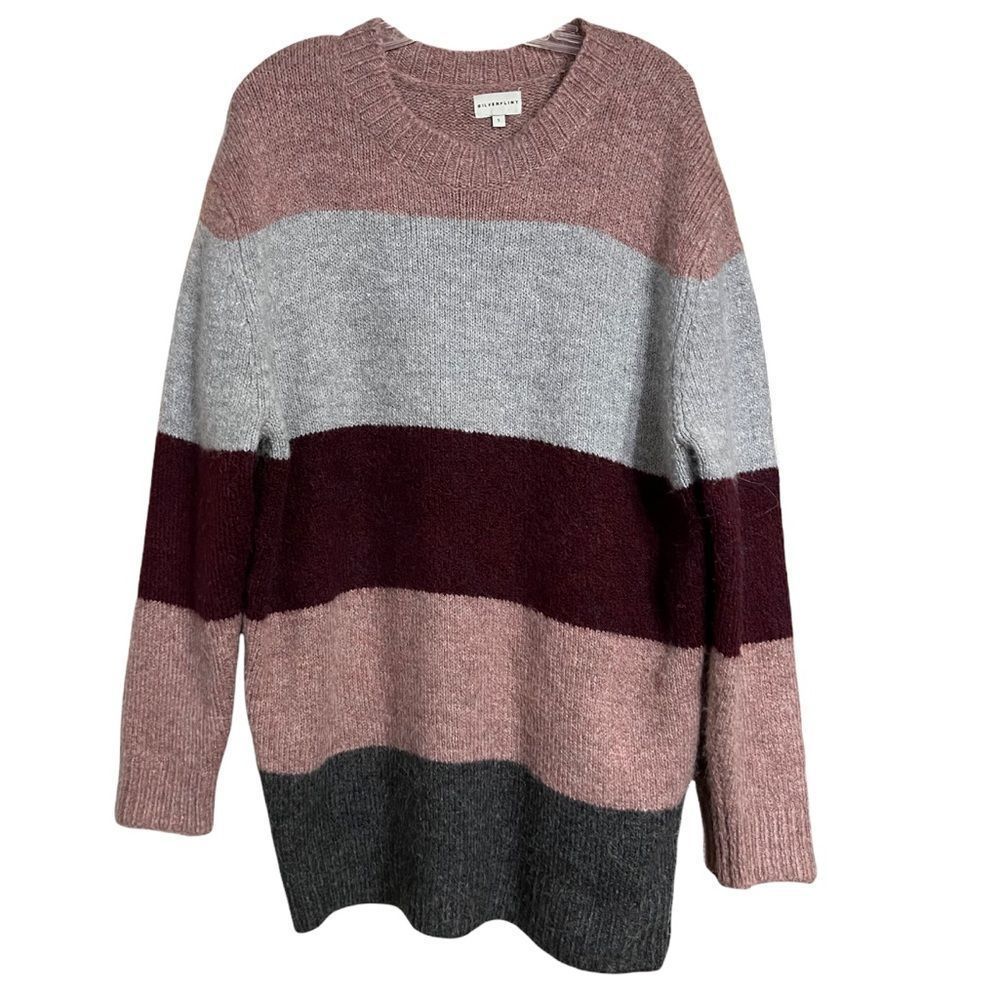 Silverflint Gray Dusty Pink Oversize Tunic Long Sleeve Sweater Sz S Alpaca Blend